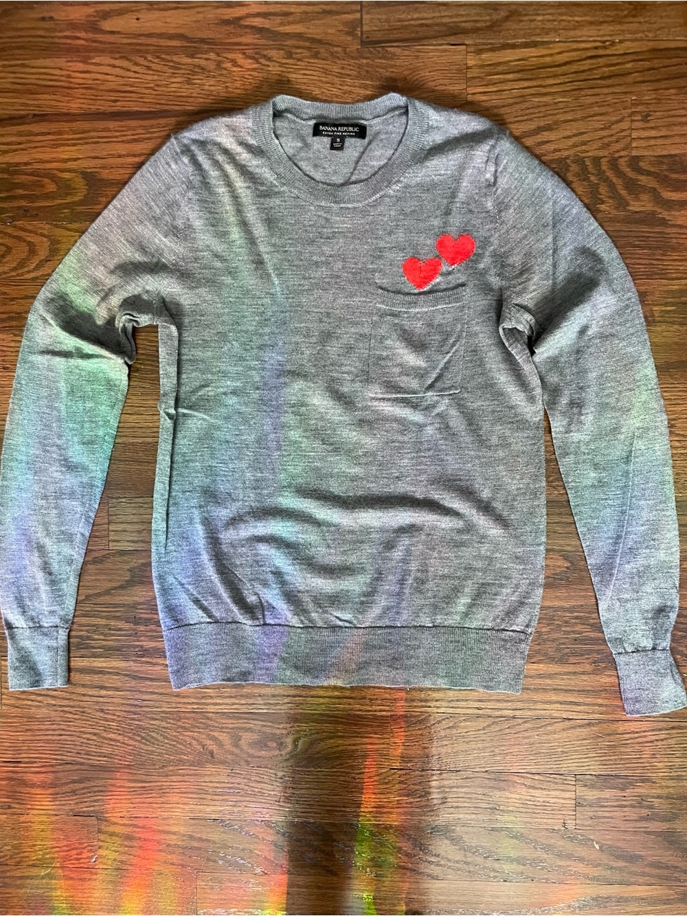 Banana Republic Gray Crewneck Sweater with Red Heart Chest Detail